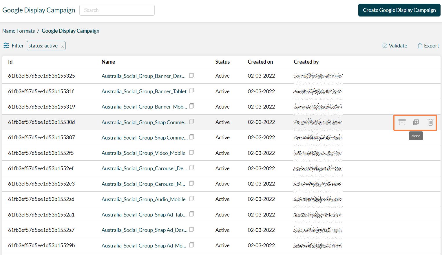Archive, clone or delete campaign names