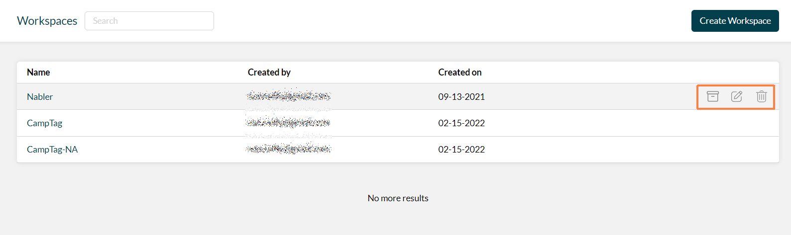 Archiving, Editing or Deleting Workspaces