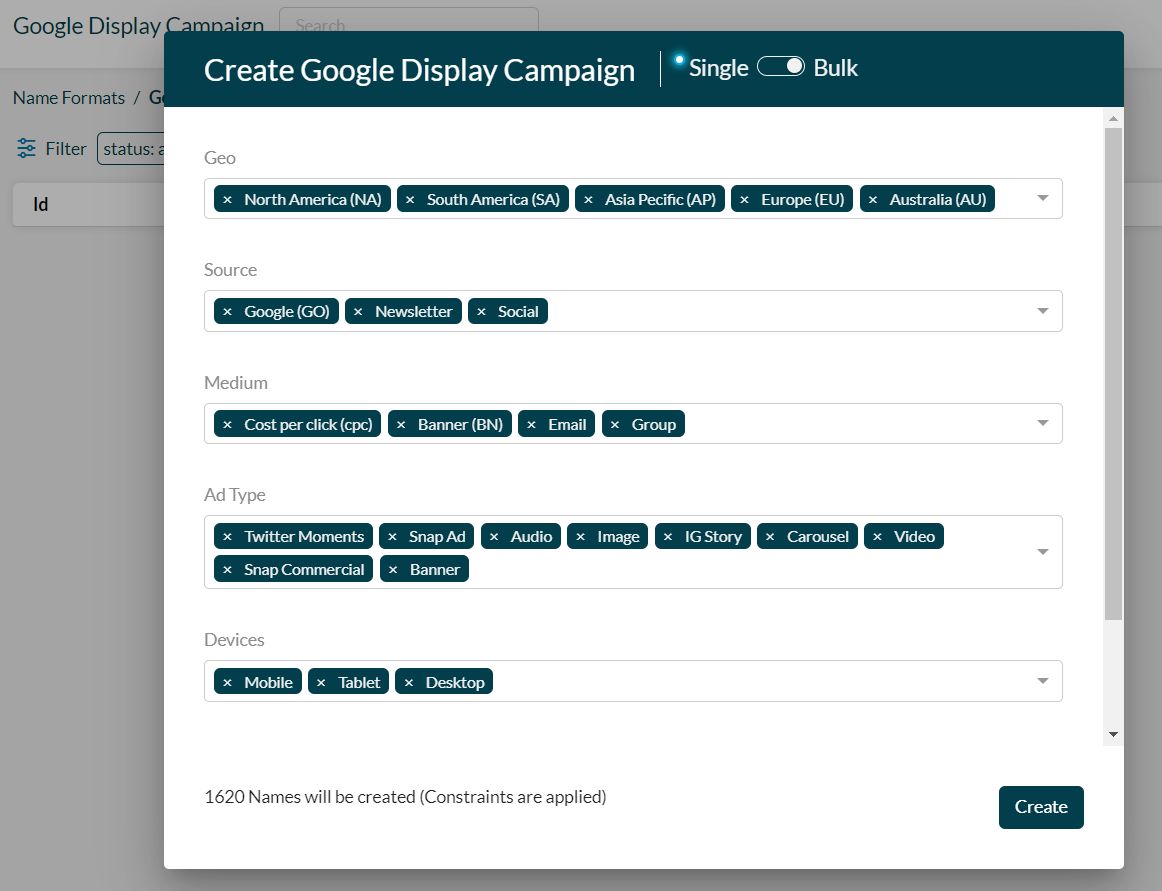 Creating campaign names in bulk