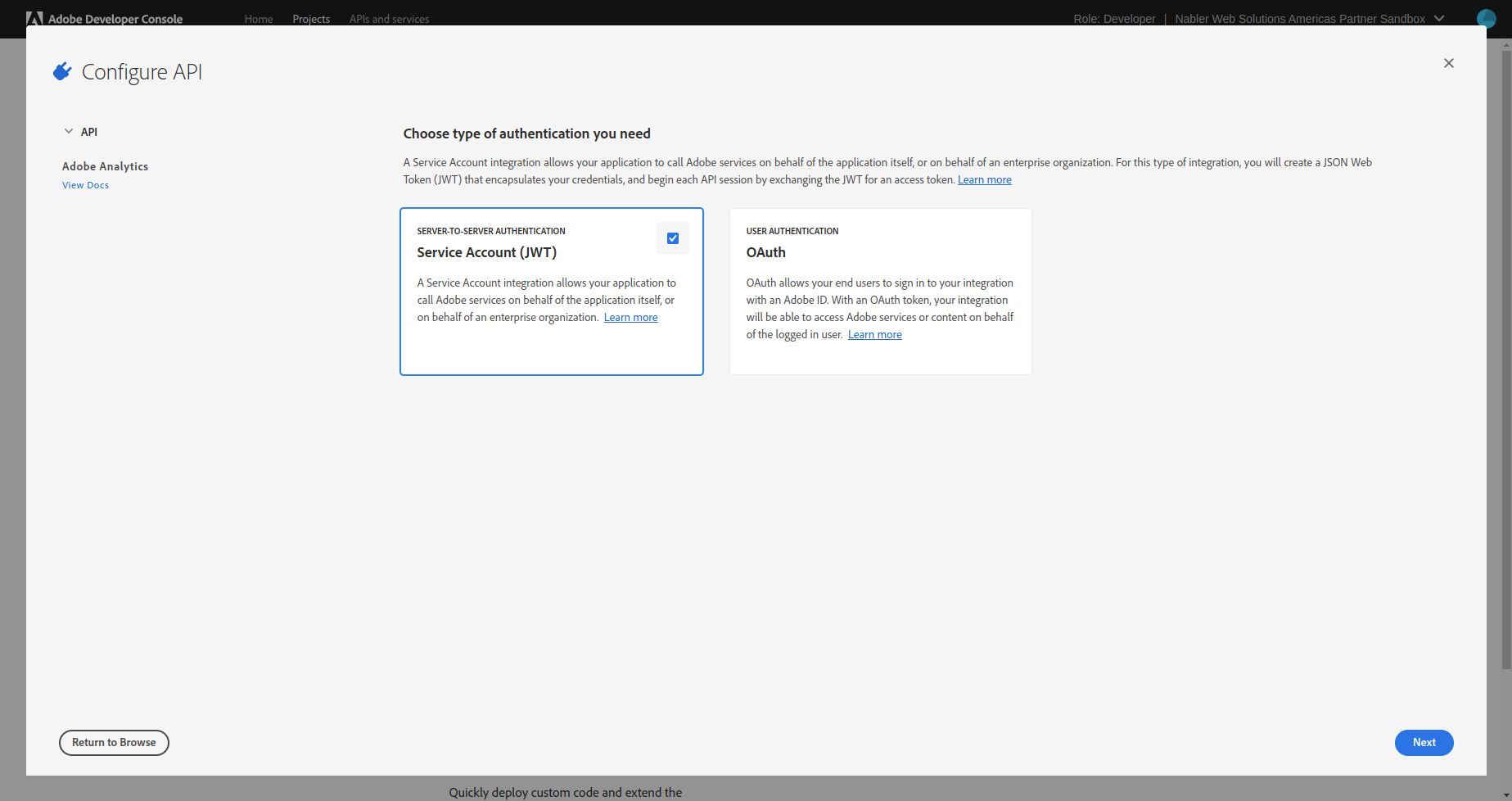 Choosing type of API authentication