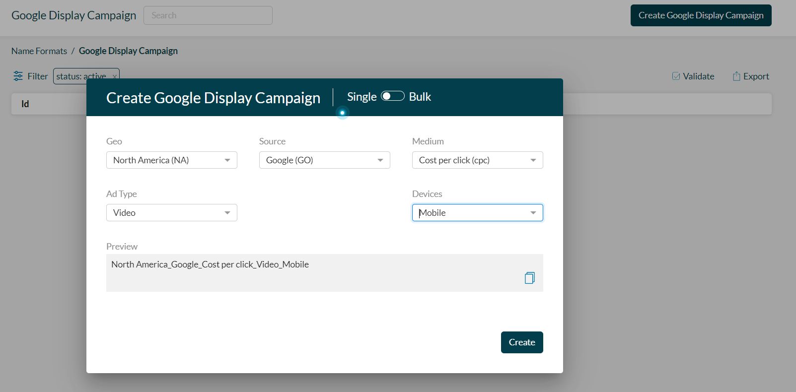 Creating campaign names using Name Formats