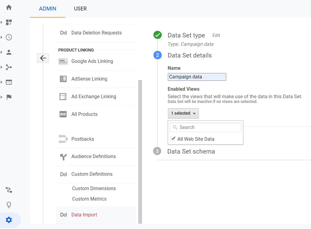 Creating a data set in GA