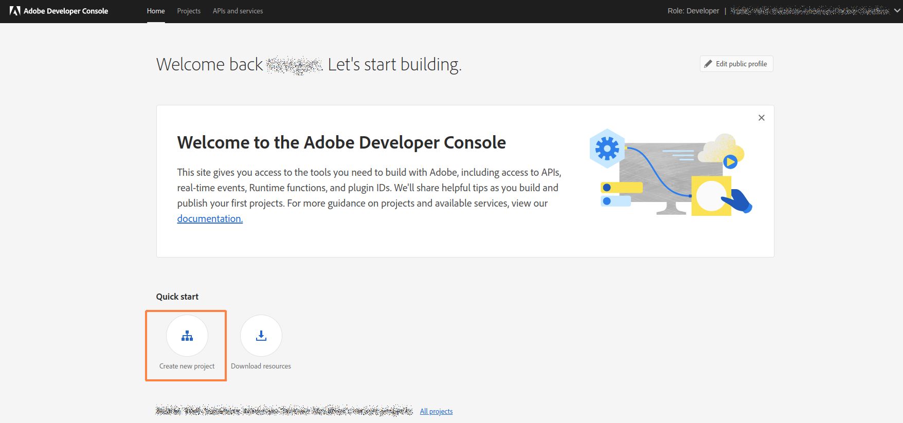 Creating New Project in Adobe Developer Console