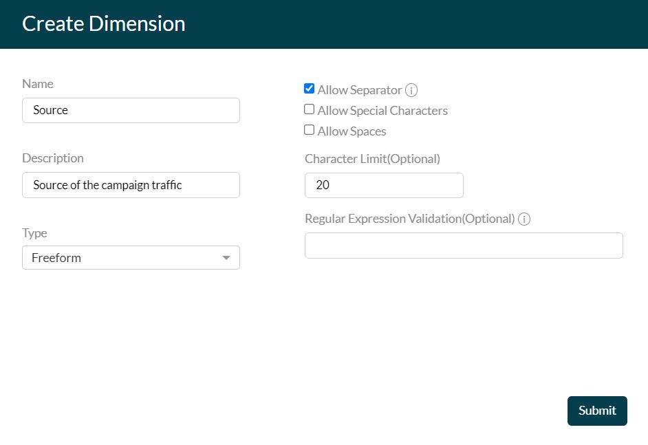 Freeform text as Dimension values