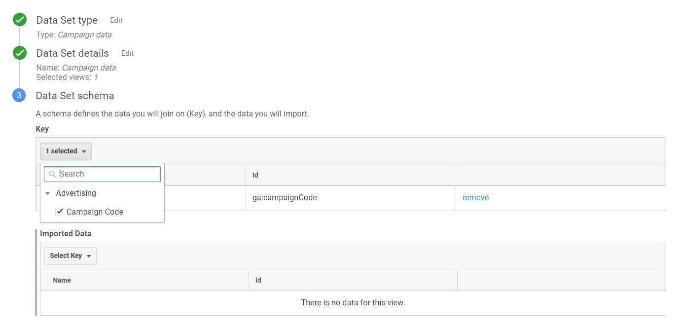 Selecting Key for Data Set schema