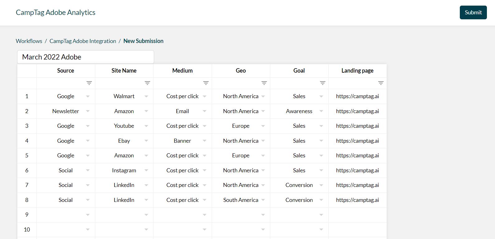 Submitting Campaign Tags to Adobe Analytics