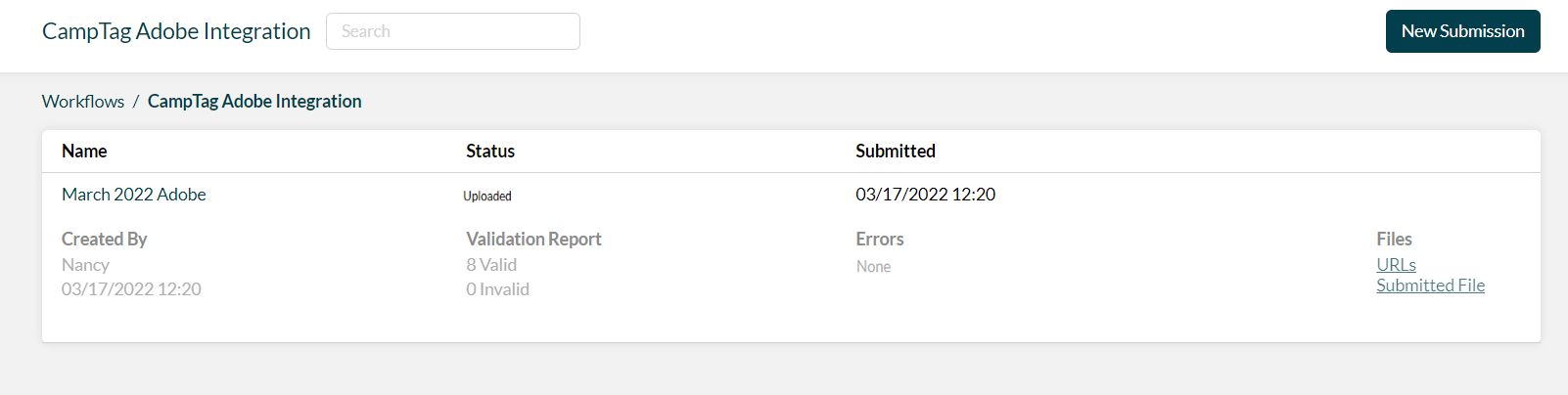 Upload status of URLs
